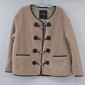 Popski London Shearling Sheepskin  Cadogan Tan Jacket with Black Accents Size M